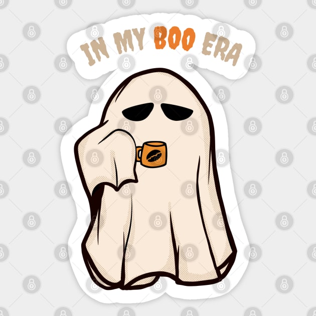 In my boo era - cute ghost drinking coffee Sticker by FunartsbyM